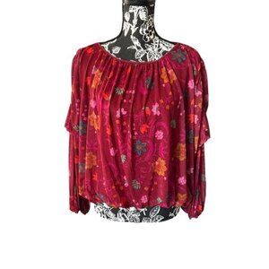 Free People Wildflower honey print top shirt long sleeve blouse medium